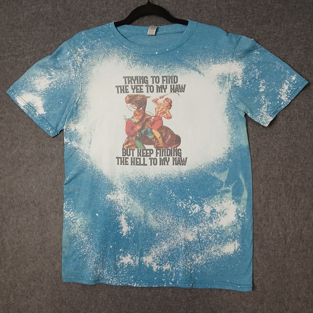 Gildan Softstyle Blue Bleach Western Graphic Funny Cotton TShirt yeehaw cowgirl